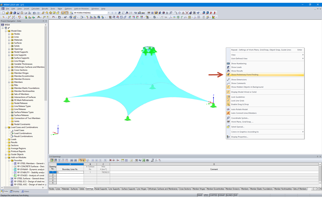 Funktion "Form anzeigen" im Kontextmenü