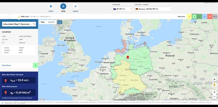 Онлайн-сервис Dlubal для определения ветровых нагрузок на основе облачного картографического сервиса