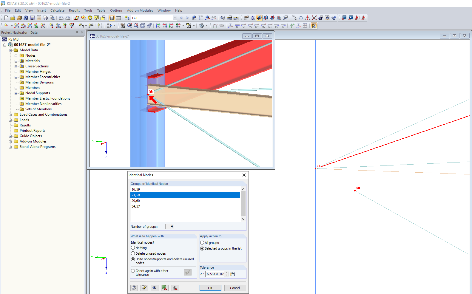Проверка модели с объединением узлов