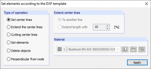 Диалоговое окно «Задать элементы по шаблону DXF»