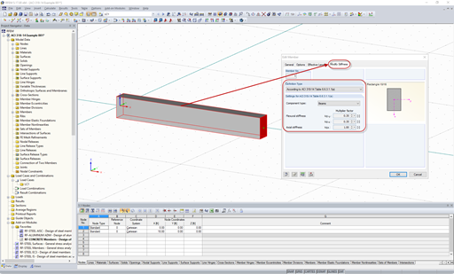 Выбор типа определения для модификации жесткости бетона по норме ACI 318-14