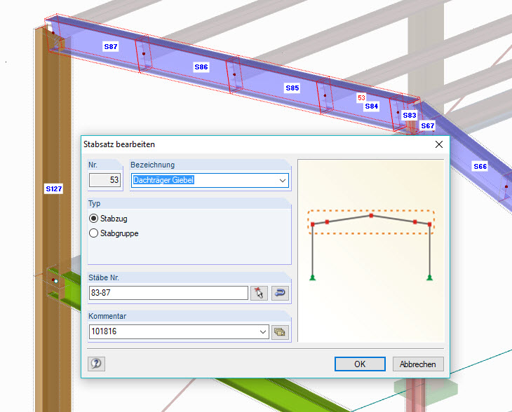 Блоки стержней RFEM объединяют отдельные стержни и соответствуют физическим компонентам в модели BIM