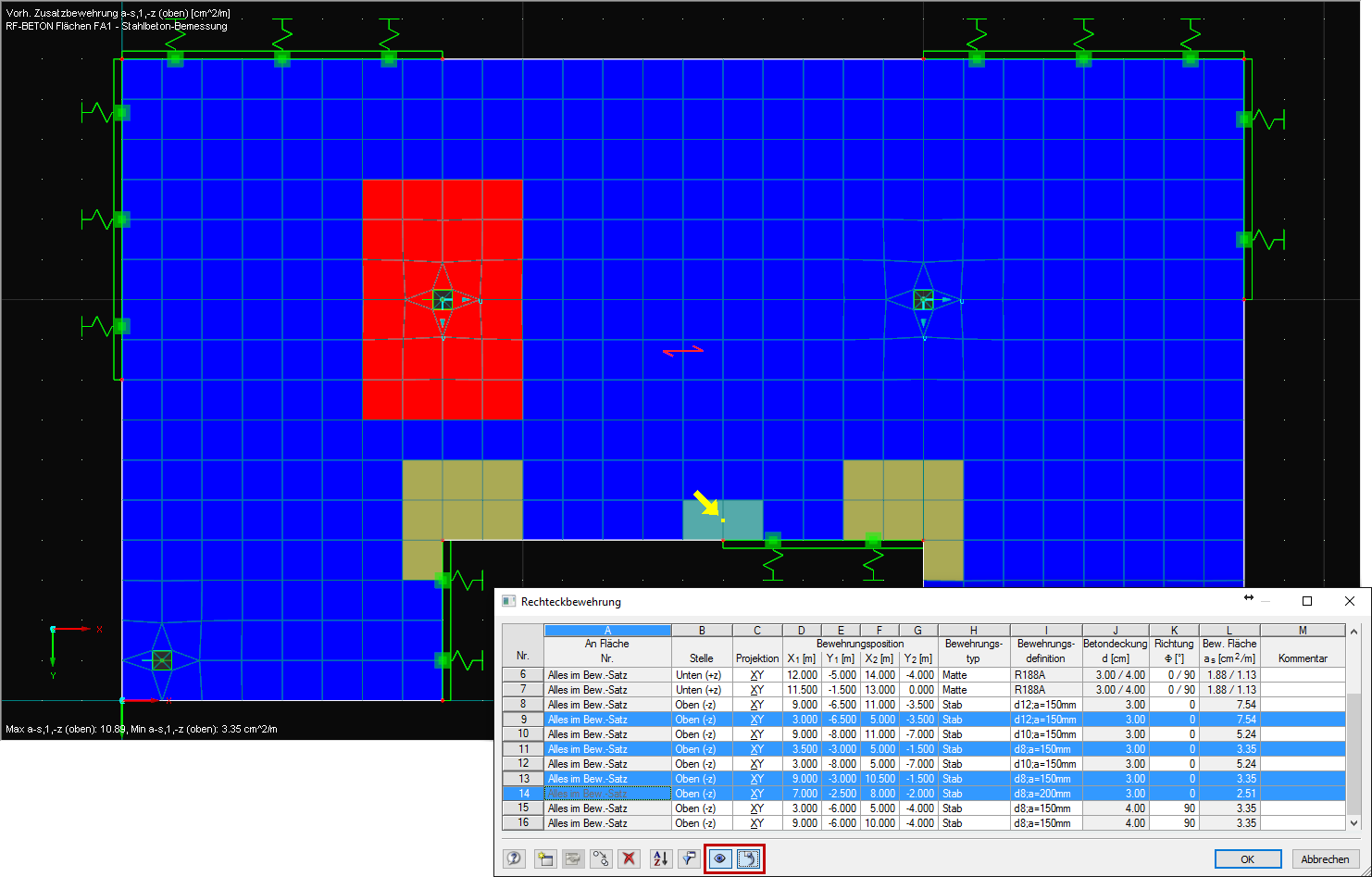 Tabelle "Rechteckbewehrung" mit Synchronisation