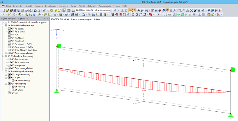 Результаты на результирующем стержне