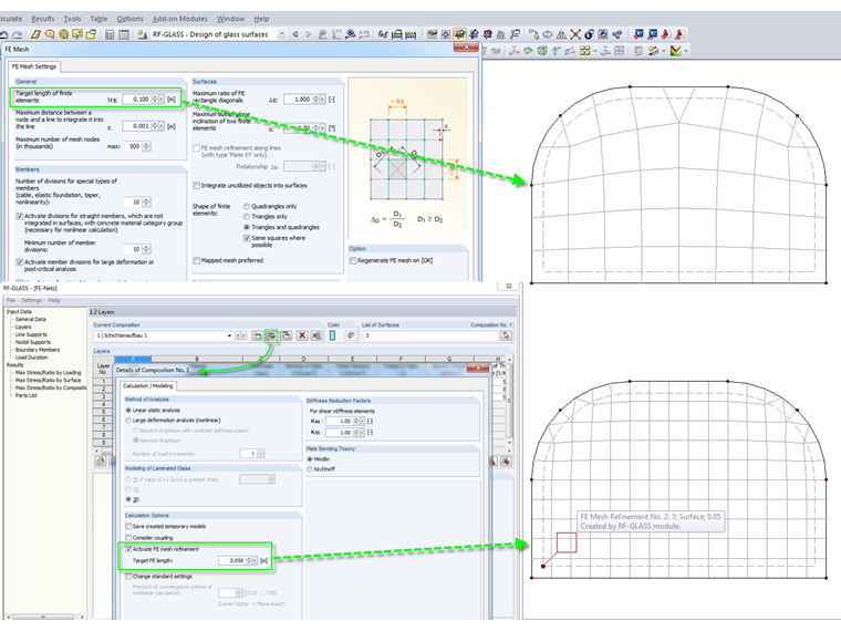 Параметры для настройки сетки КЭ