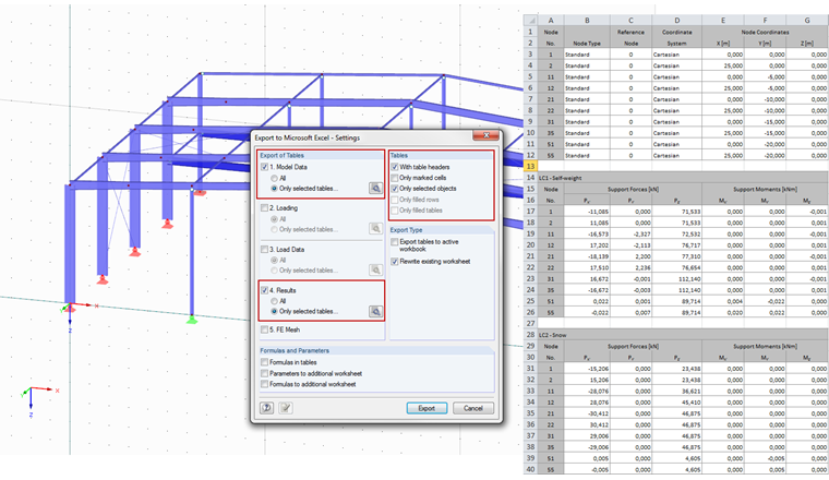 Экспорт результатов выбранных объектов