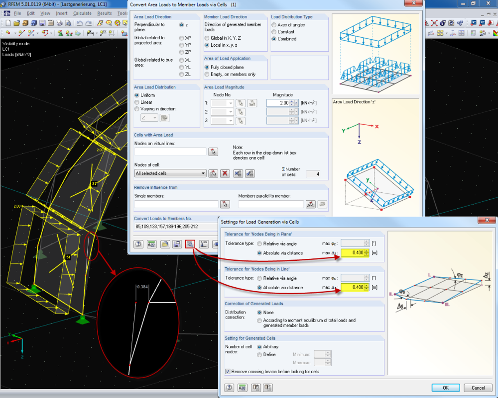 Параметры для создания нагрузки при помощи ячеек