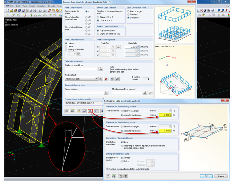Параметры для создания нагрузки при помощи ячеек