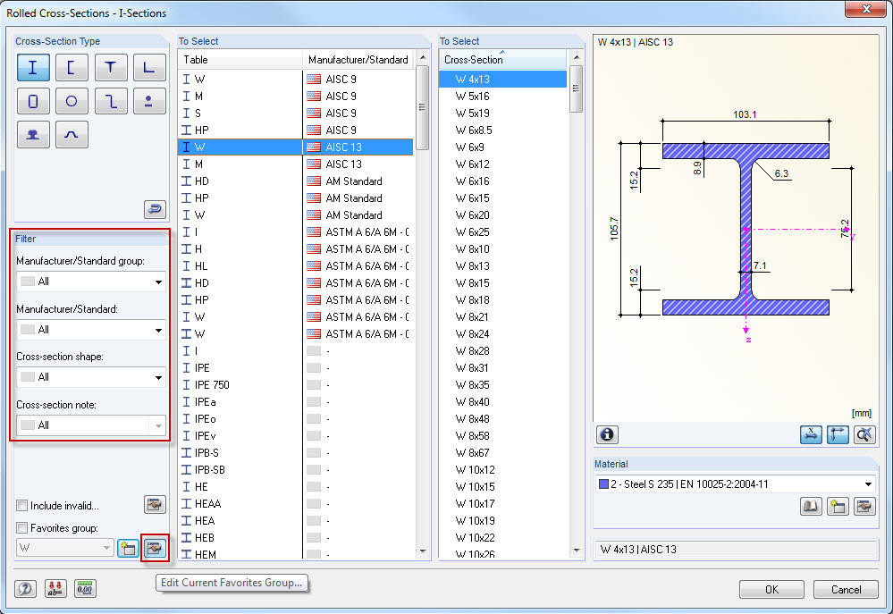 Favoritengruppe in der Querschnittsbibliothek anlegen
