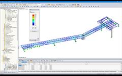 Модель инженерного моста в программе RFEM с отображением результатов проектирования из модуля RF-STEEL EC3 (© Ingenieurbüro Grassl GmbH)