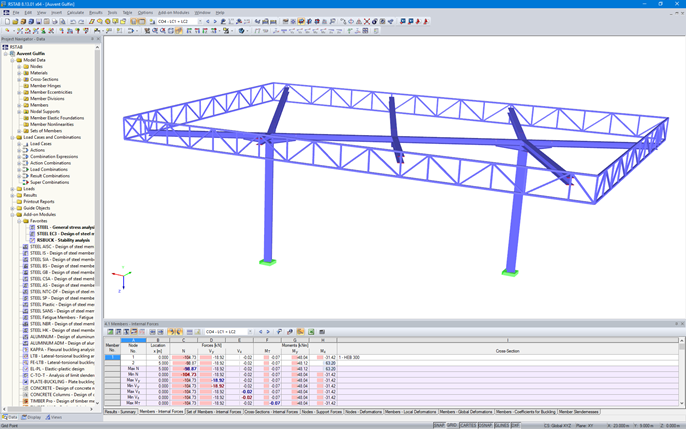 Modell der Überdachung in RSTAB