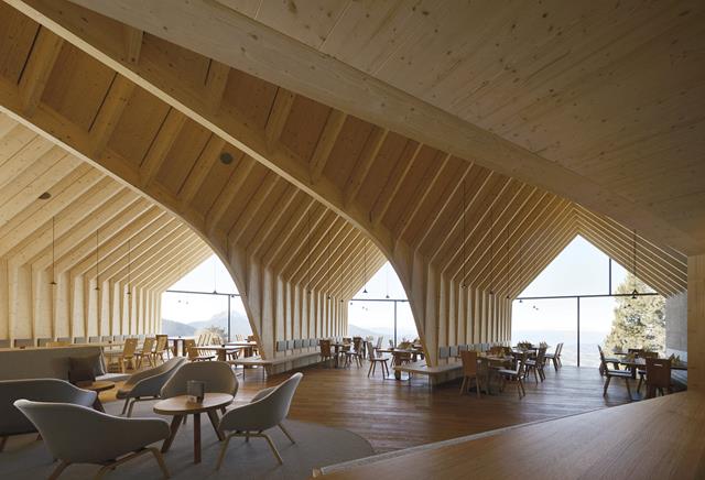 Внутренний вид на потолки из деревянных ребер (© LignoAlp)