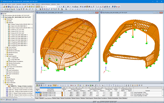 3D модели двух павильонов в программе RSTAB (© Blumer-Lehmann AG)