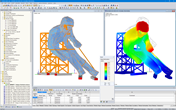 3D-Modell und Verformungsfigur des Edy in RFEM (© sblumer ZT GmbH)