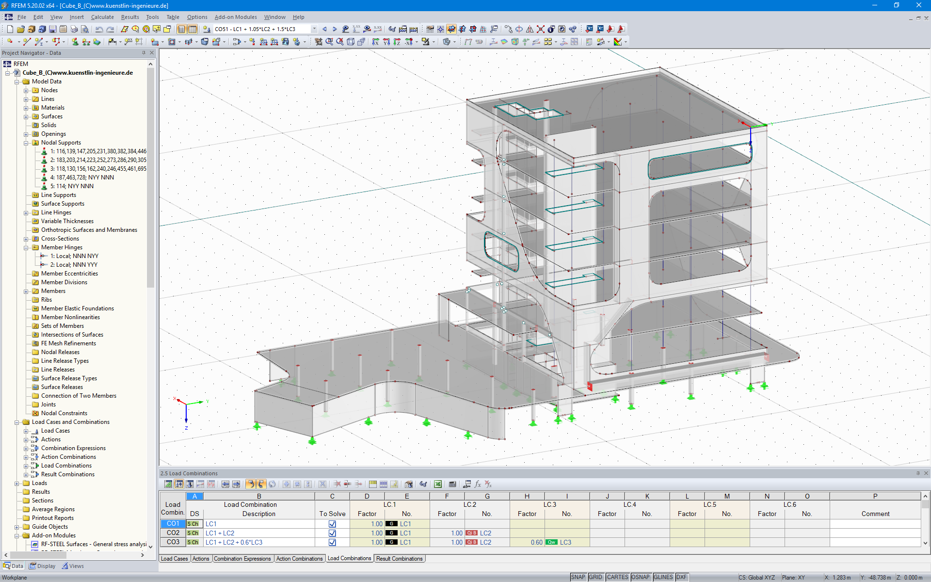 3D модель «Куба B» в программе RFEM (© kunstlin ingenieure)