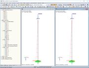 Изгибающие моменты по первому порядку Анализ (слева) и второй порядок Анализ (справа)
