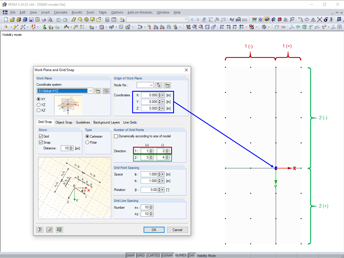 Начало рабочей плоскости