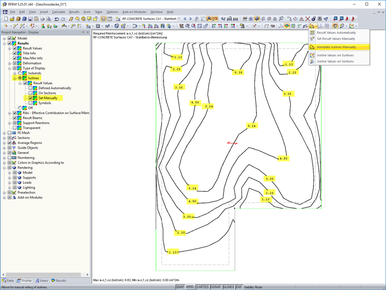 Присвоение изолиниям комментариев вручную