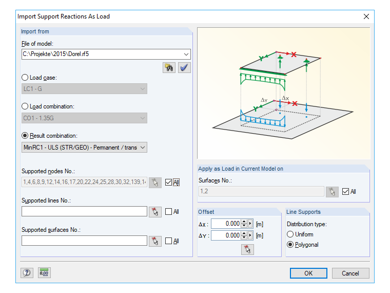 Диалоговое окно «импортировать опорные реакции как нагрузки»