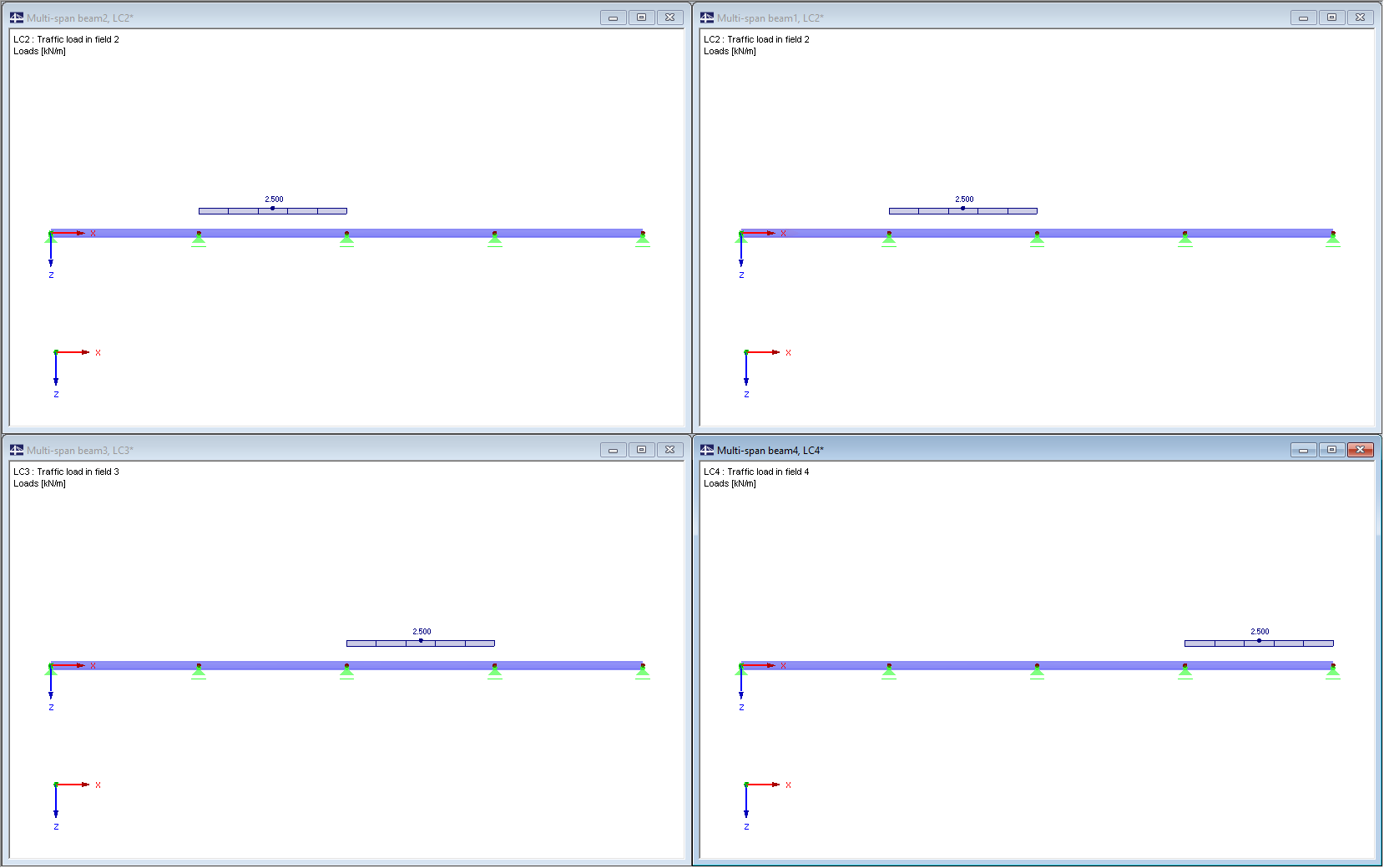 Загружения многопролетной балки