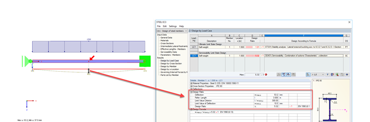 Деформации в рабочем окне и в дополнительном модуле
