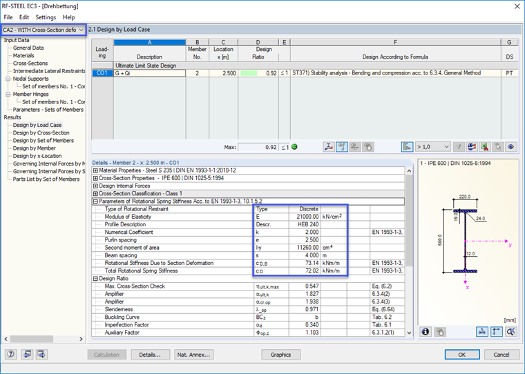 Поворотная пружина с учетом деформации сечения
