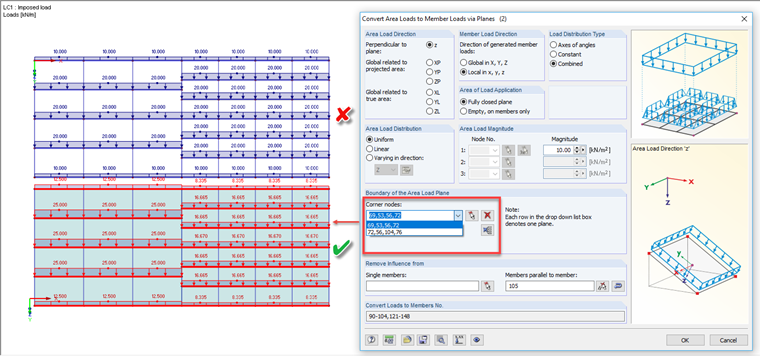 Создание поверхностных нагрузок в сечениях
