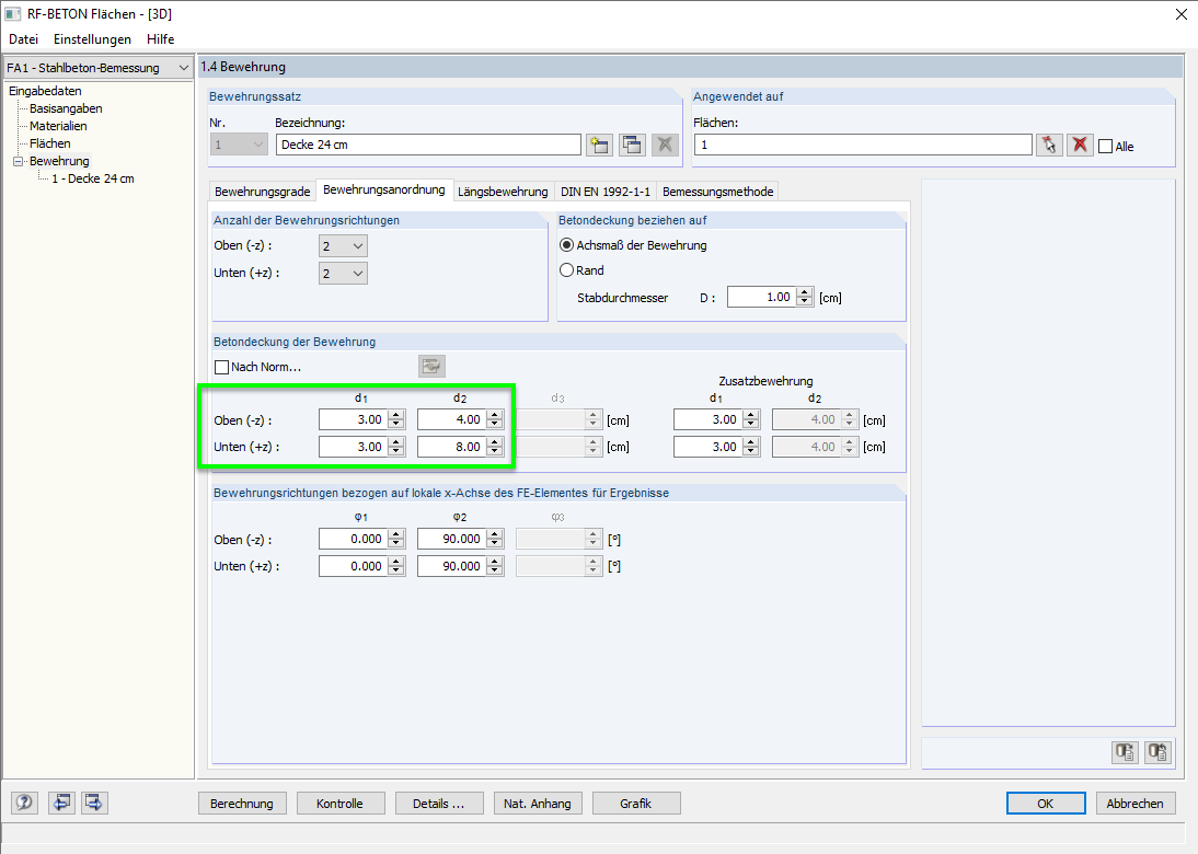 Определение защитного слоя бетона для чистого расчета ULS