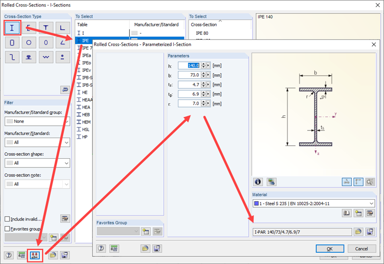 Ввод параметризованного сечения