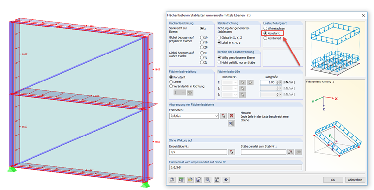 Постоянное распределение нагрузки на стержень