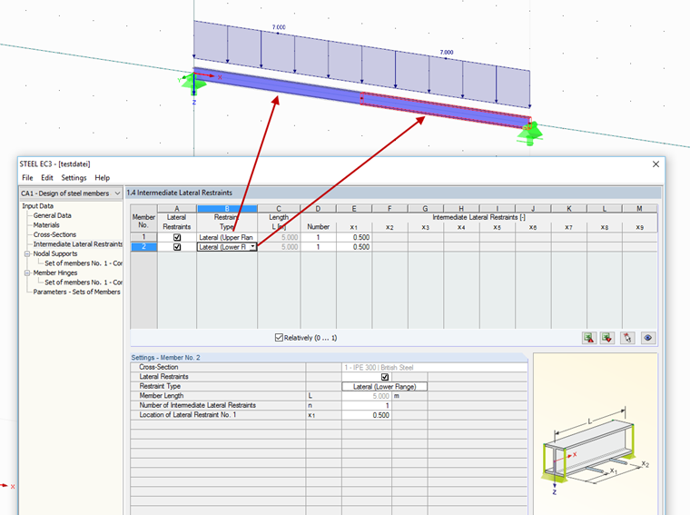 Определение различных типов боковых промежуточных закреплений вдоль блока стержней