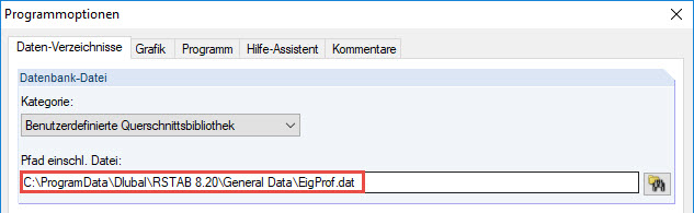 Пользовательская база данных сечений