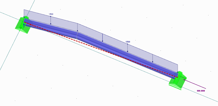 Блок стержней с потерей устойчивости, не прямой