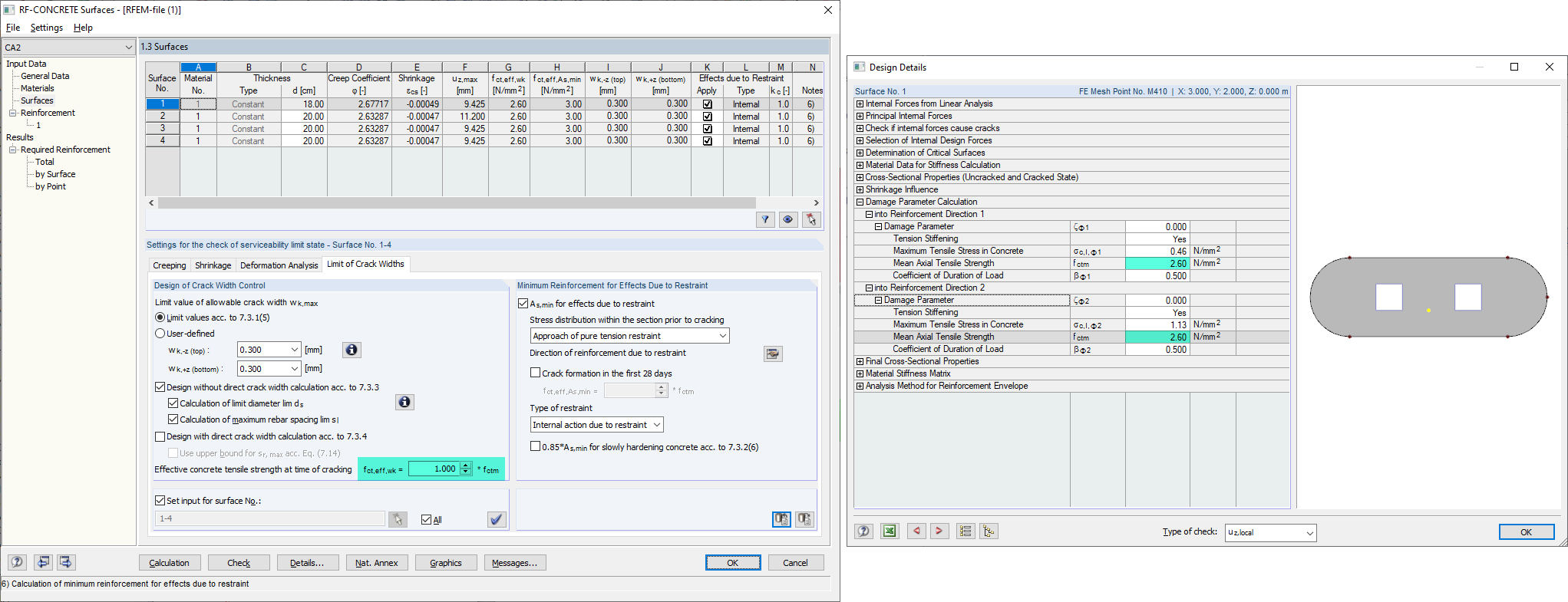 Эффективная прочность бетона на растяжение при растрескивании с коэффициентом 0,50