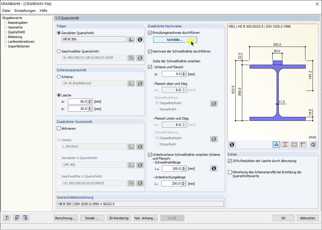 Окно «1.3 Сечение» в программе CRANEWAY
