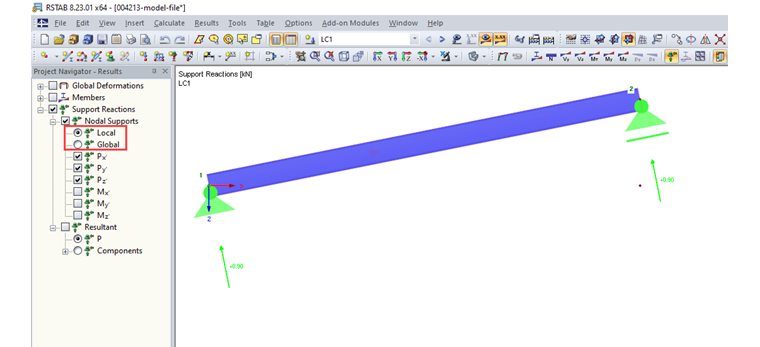 «Местные» и «глобальные» опорные реакции