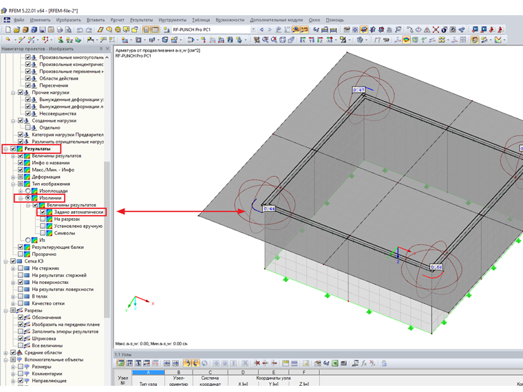 Настройки в навигаторе «Изобразить» для активации функции «Величины результатов, заданные автоматически»