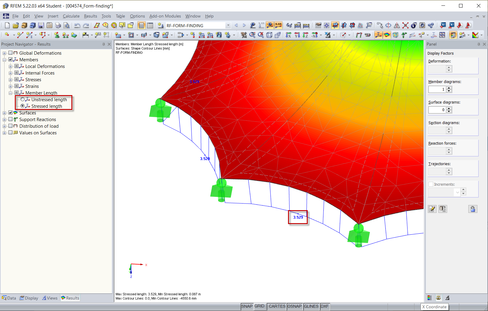 Результирующая длина стержня после поиска формы