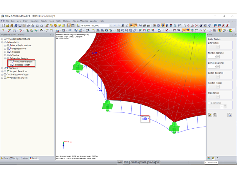 Результирующая длина стержня после поиска формы
