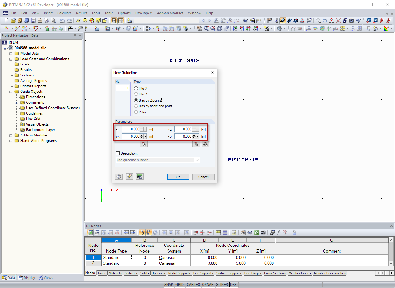 Координаты направляющей (отмечены красным)