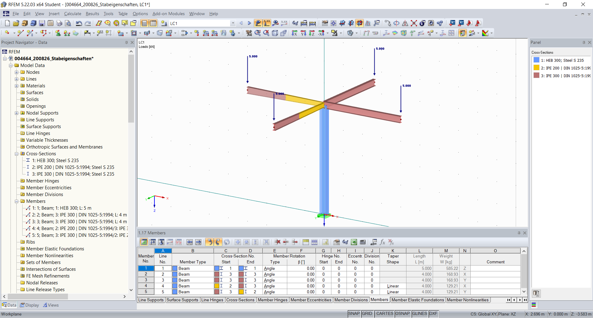Конструктивная система после графического назначения характеристик стержня