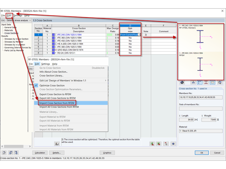 Оптимизация сечения