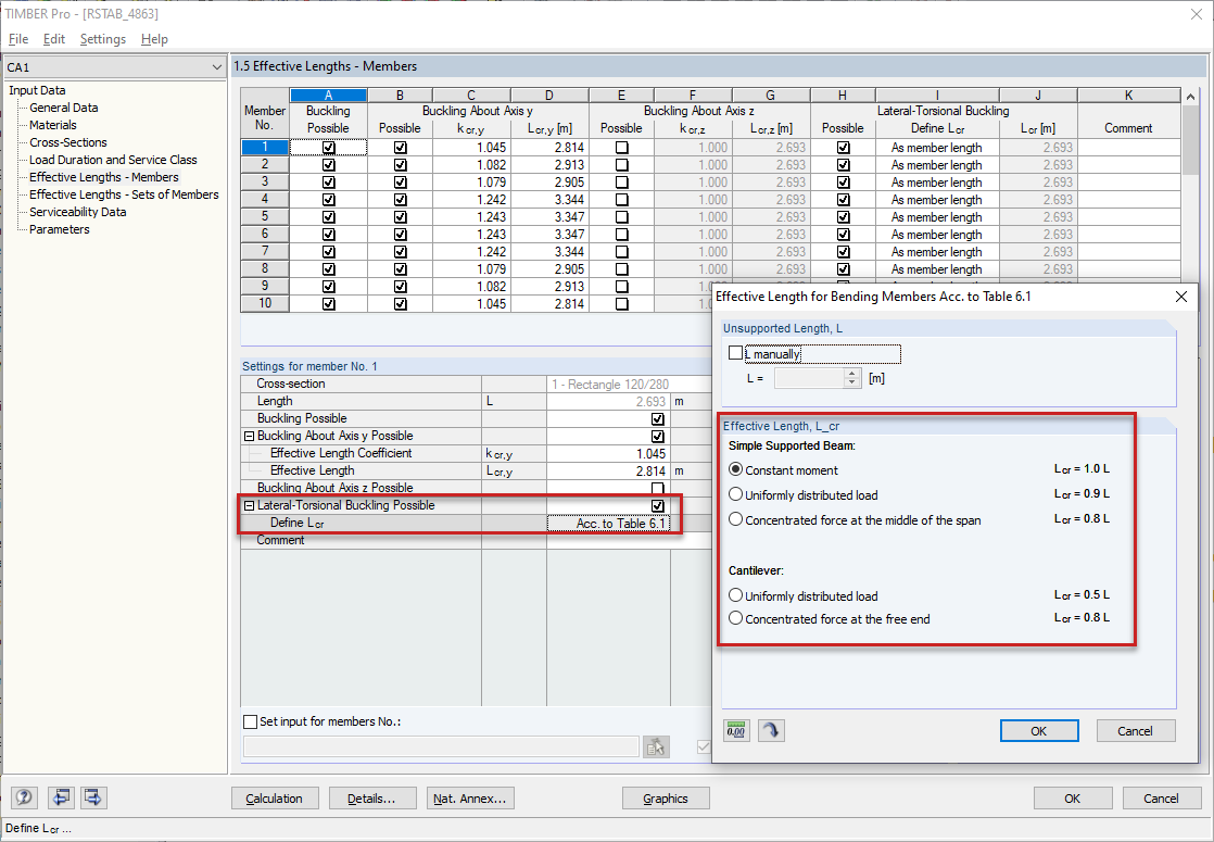 Настройка расчетной длины