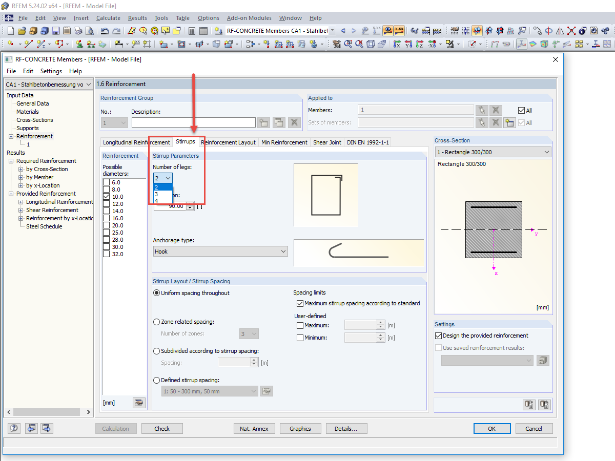 Параметры хомута: Количество срезов хомутов
