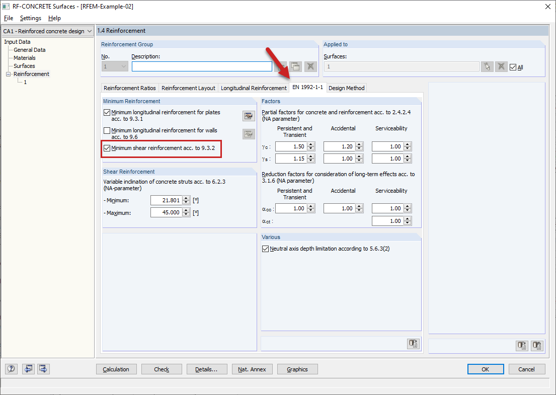 Окно 1.4 - DIN EN 1992-1-1: Мин. поперечное армирование