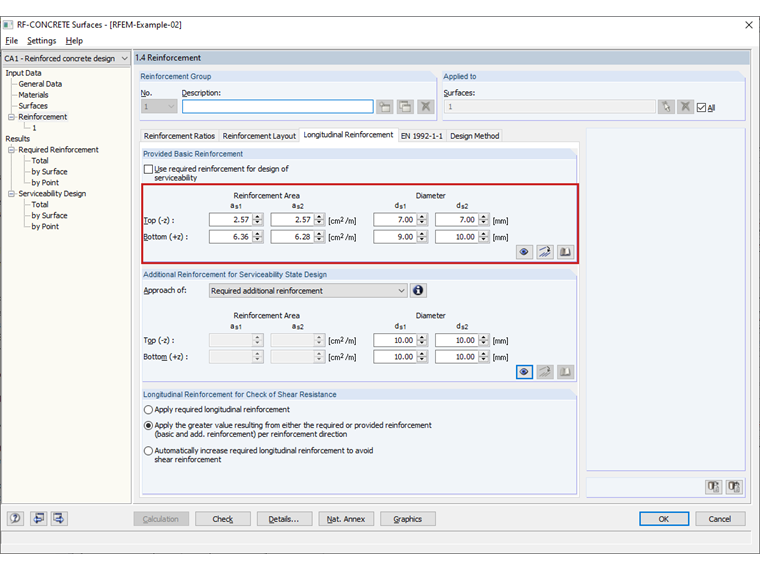 Ввод заданной основной арматуры