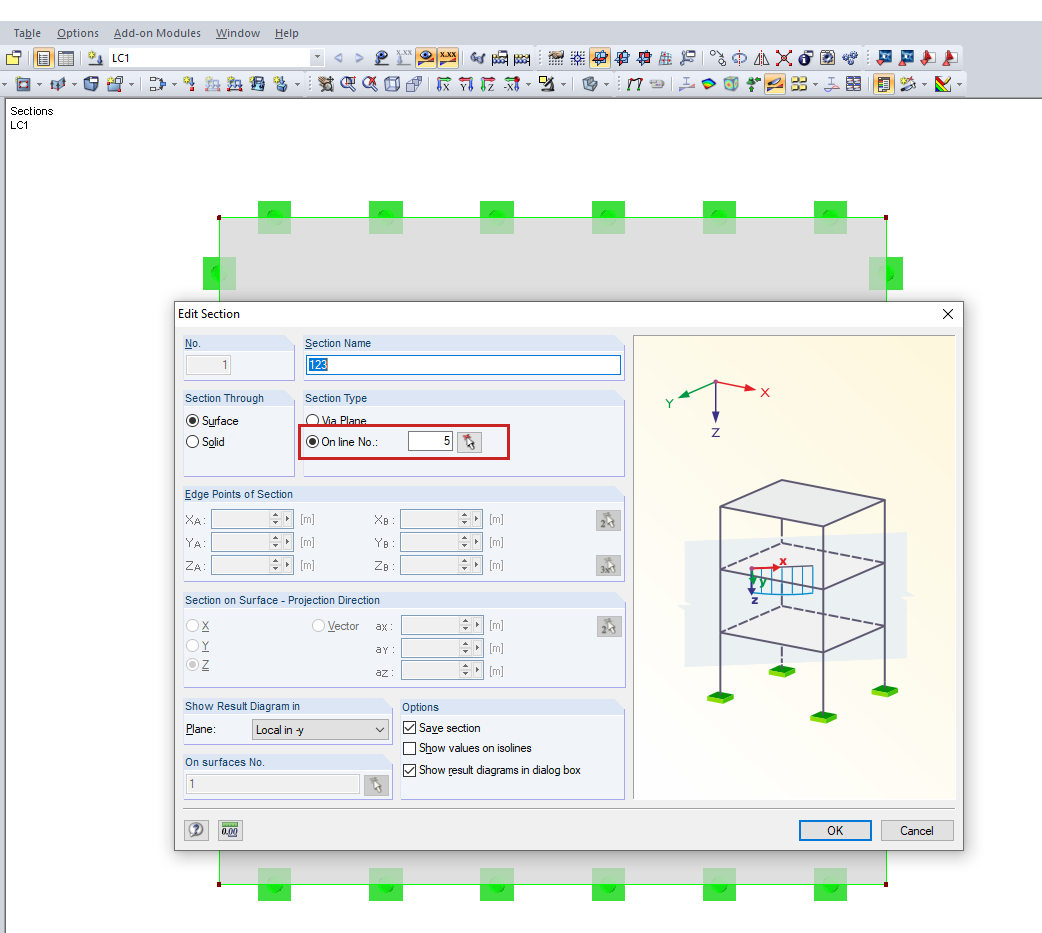 Определение сечения на линии