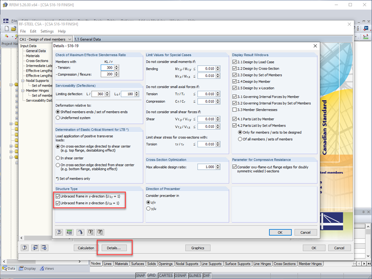 RF-/STEEL CSA Detail Setting U1 Factor Modification