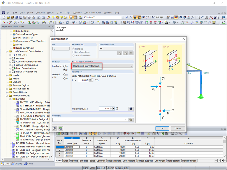 CSA S16:19 Notional Loads with Imperfection Options