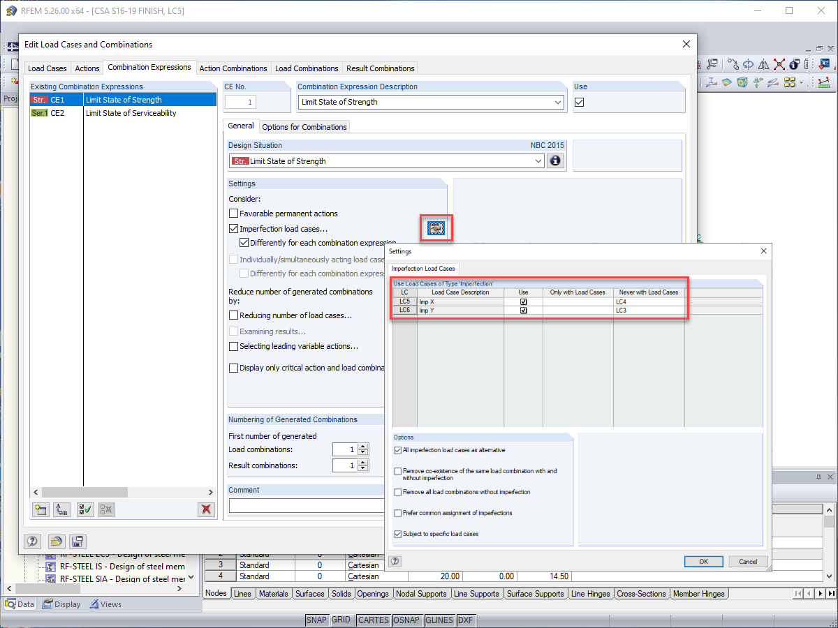 Imperfection Load Case Settings
